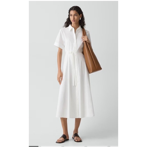 Theory Dresses & Skirts - Theory White Cotton Blend Belted Poplin Shirt Dress Midi NWT Size 0